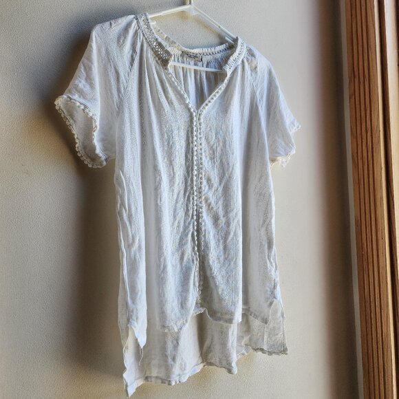 Alessia Pacini White 100% Linen V-Neck Short Sleeve Jersey Size Small - Picture 4 of 15